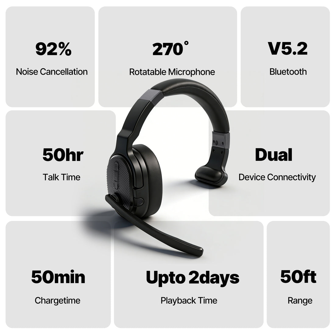 Detachable Noise Cancelling Headset (upto 50hr talktime)